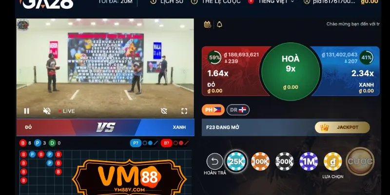 Sảnh Đá Gà GA28 - Trực Tiếp Gà Tre Cựa Dao Tại VM88 Stream 4K Sảnh Đá Gà GA28 cựa dao